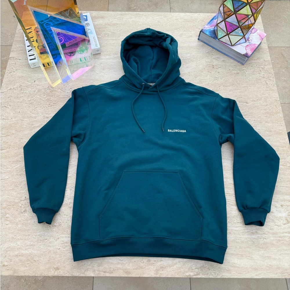 LIKE NEW! Balenciaga Men's Teal Hoodie